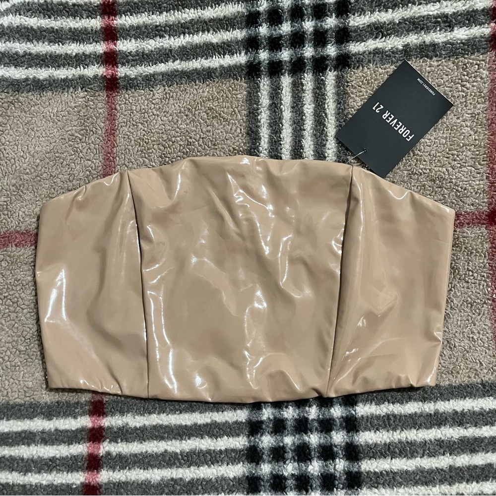 Forever 21 Khaki PU Leather Tube Top XS